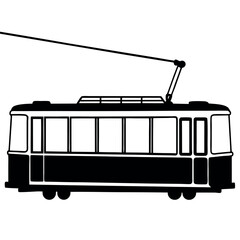 Outline Drawing of a Trolley Bus with Poles – White Background Vector