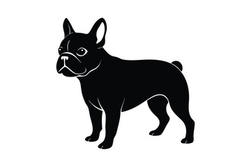 Silhouette art drawing of a French Bulldog standing alert.eps