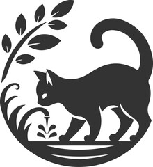Funny cute cat silhouette vector