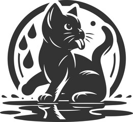 Funny cute cat silhouette vector