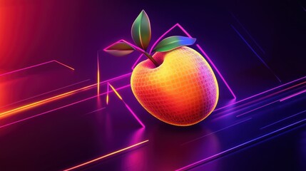 Digital apple, vibrant, futuristic