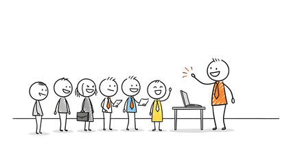 Fototapeta premium Line of diverse stick figures learning with enthusiasm