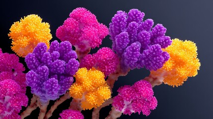 Obraz premium Vibrant, abstract, coral-like structures in pink, purple, and orange hues against a dark background