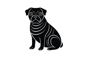 Obraz premium Silhouette art drawing of a Pug sitting upright.eps