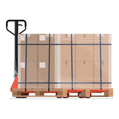 Pallet truck loaded with cardboard boxes