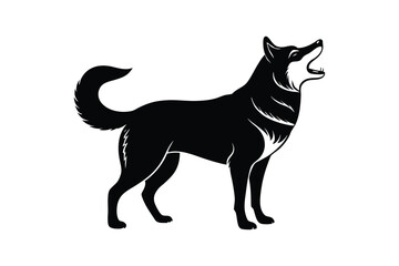 Silhouette art drawing of a Siberian Husky howling.eps