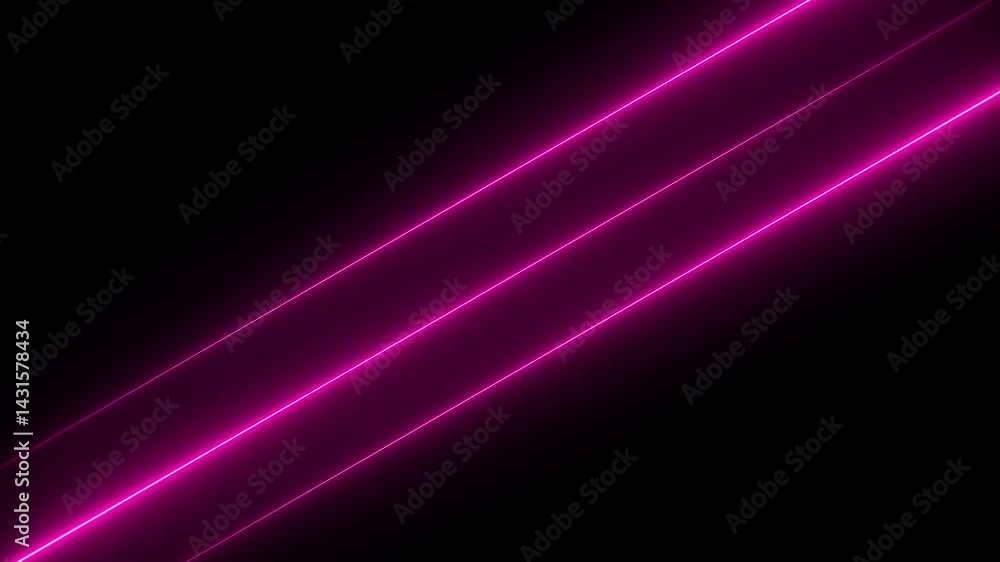 Poster abstract background with three diagonal pink neon light lines animation