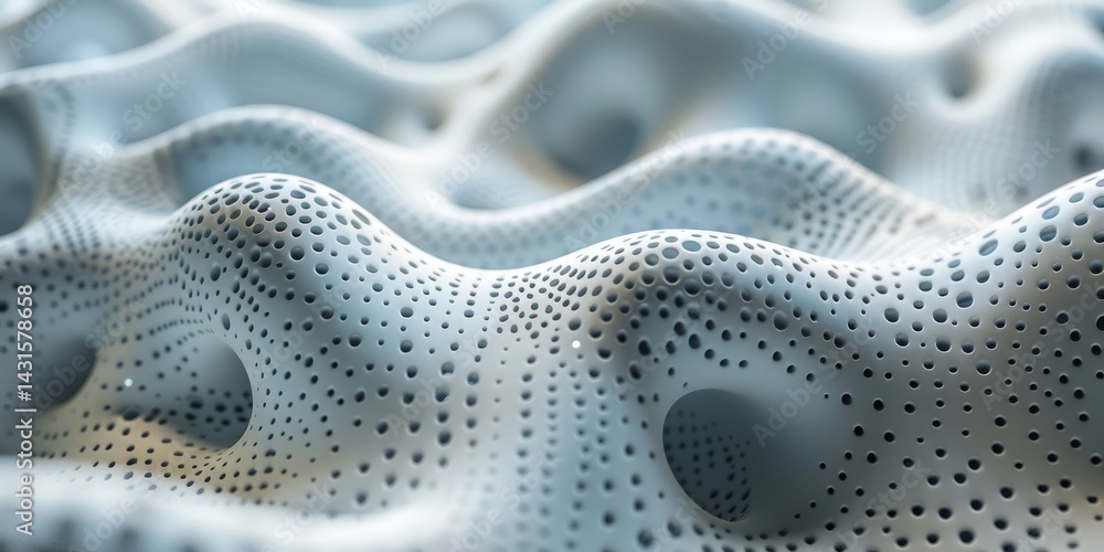 Fototapete abstract white organic structure with holes. modern 3d texture design. background image of 3d render