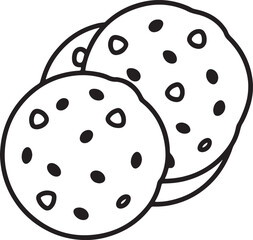 chocolate chip cookie line art, black outline, vector and illustration, coloring book page line art drawing