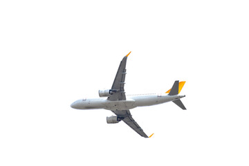 Passenger plane in png format. Airplane taking off isolated on transparent background. No people,...