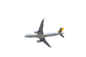 Passenger plane in png format. Airplane taking off isolated on transparent background. No people, nobody.	