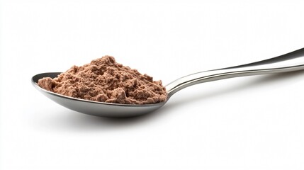 Professional Whey Protein Powder in Spoon Isolated on White Background