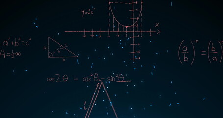 Image of math graps and data over black background