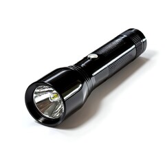 A black LED flashlight is displayed against a clean white background