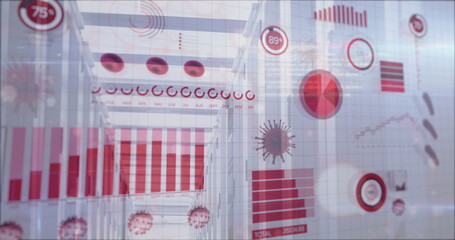 Image of diverse data and viruses over server room