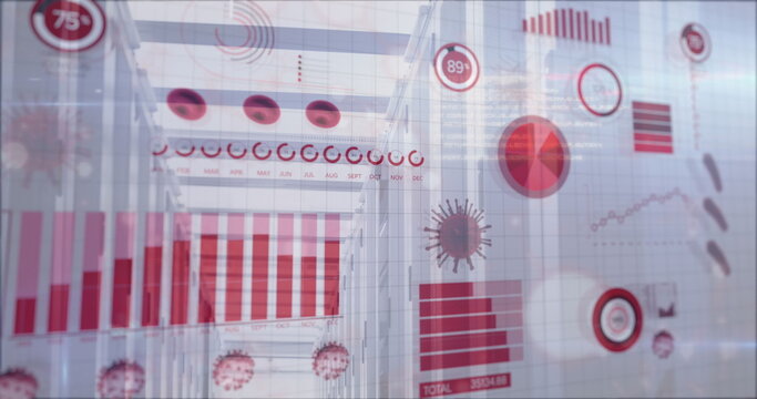 Image of diverse data and viruses over server room