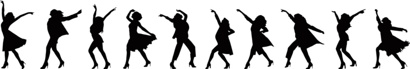 woman silhouette vector. set of dancing woman silhouette on transparent background