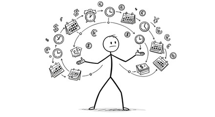 Stick figure juggling time and money