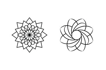 Fototapeta premium Two Abstract Flower Designs In Simple Black Lines On White Background