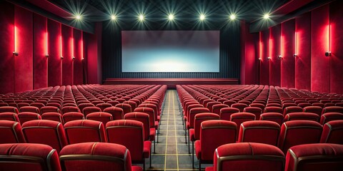 Fototapeta premium Empty Movie Theater: Red Seats, Blank Screen, Cinematic Atmosphere