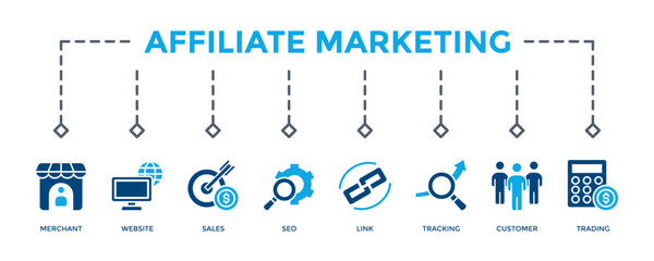 Affiliate Marketing Banner Icon Vector Illustration. Two Tone Blue Style. Can Be Used To Create Any Design