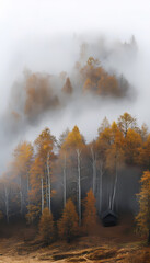 Serene Misty Lake Landscape at Sunrise with Fog, Trees, and Calm Water Reflection – Autumn Morning in Nature