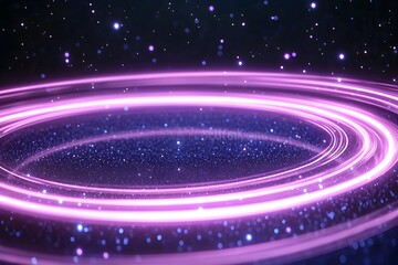 A glowing pink ring of light floats in a dark, starry field