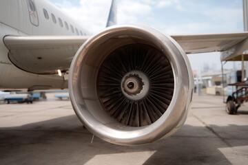 Closeup of a plane engine turbine