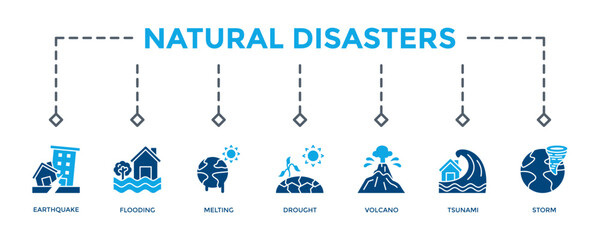 Fototapeta na wymiar Natural Disasters Banner Icon Vector Illustration. Two Tone Blue Style. Can Be Used To Create Any Design
