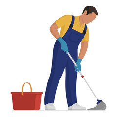 Professional housekeeper mopping the floor