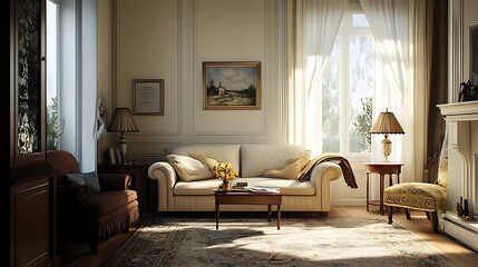 Luxurious furniture in naturally lit home interior high resolution picture