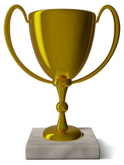 Golden cup trophy on transparent background high resolution render