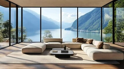 Fototapeta premium Graceful white sofa and sunlight ambiance interior high resolution picture