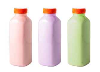 Plastic bottles with yogurt isolated on a white background.