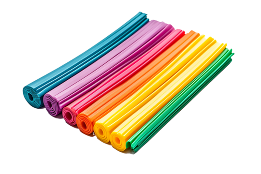 Colorful rolled mats vibrant rainbow hues playful design