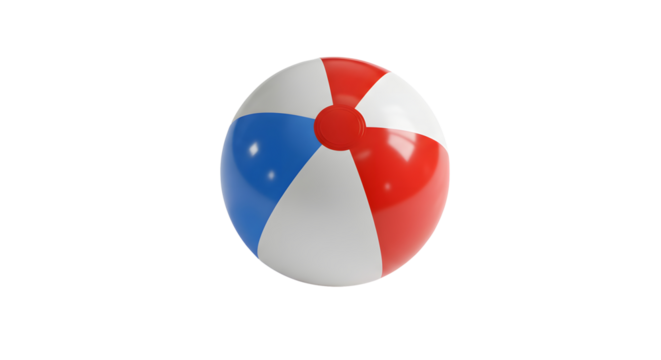 Red, white and blue beach ball floating on transparent background