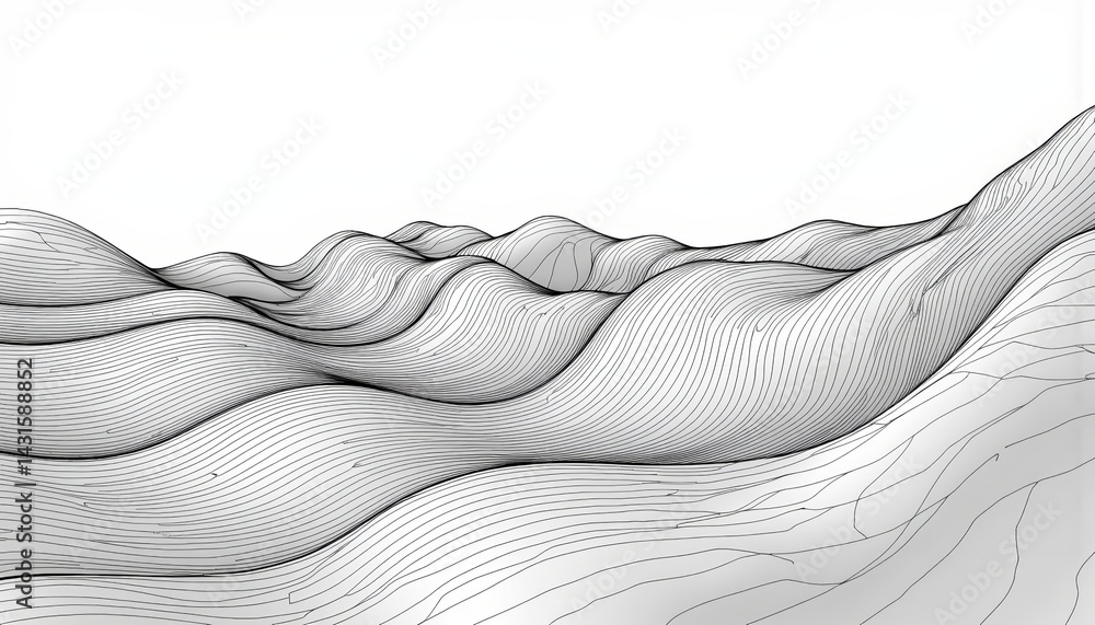 Poster abstract landscape with flowing lines in monochrome style