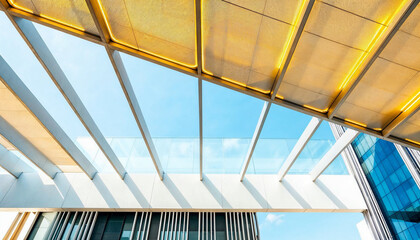 Obraz premium Modern architectural design showcasing intersecting lines and natural light in an urban environment during daytime