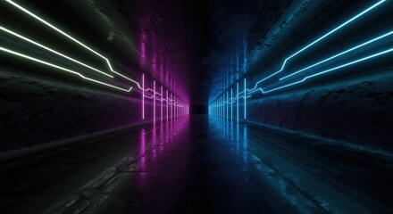 Neon lights illuminating a futuristic tunnel scene  