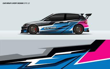 Sporty car wrap livery graphic design. Abstract stripe racing for wrap vehicle