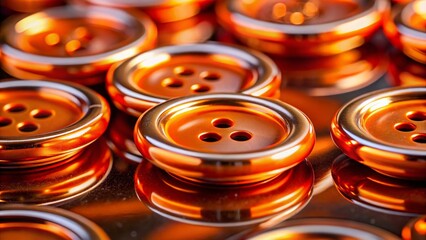 Fashion Photography: Glossy Orange Buttons with Metallic Chrome Accents - Close-up Macro Shot