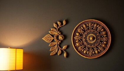Decorative wall art, gold accents, intricate design
