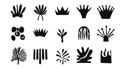 Abstract crown and plant icons; design elements; white background; website use