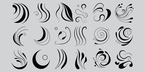Set of Various Curves Shapes and Artistic Elements	