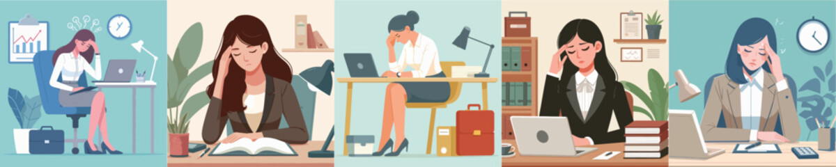female secretary character vector headache