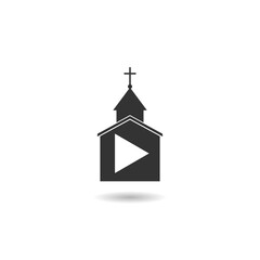 Online church pastor preaching video streaming icon with shadow