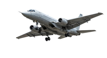 Airplane in flight; a detailed exterior shot of  landing gear and two engines