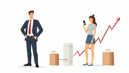 Flat Vector Illustration: Tariffs Impact on Consumer Prices and Inflation - Cute Business Concept for Global Market Dynamics