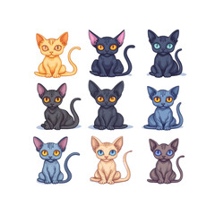 Fototapeta premium Nine Adorable Sphynx Kittens in Various Colors Cartoon Illustration