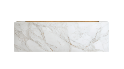 Elegant white marble countertop with natural patterns. Minimalist rectangular planter box made of polished white marble with natural veining, ideal for luxury interiors or modern garden spaces.